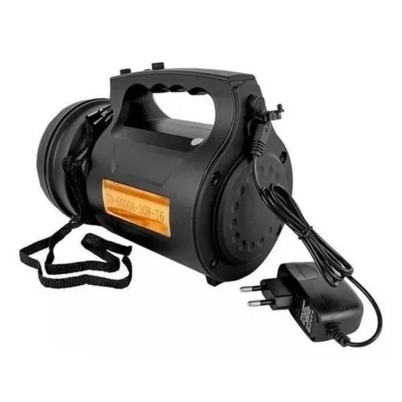 Lanterna Holofote LED 30W TD-6000A T6 Recarregável Pesca Trilha Camping- Preto