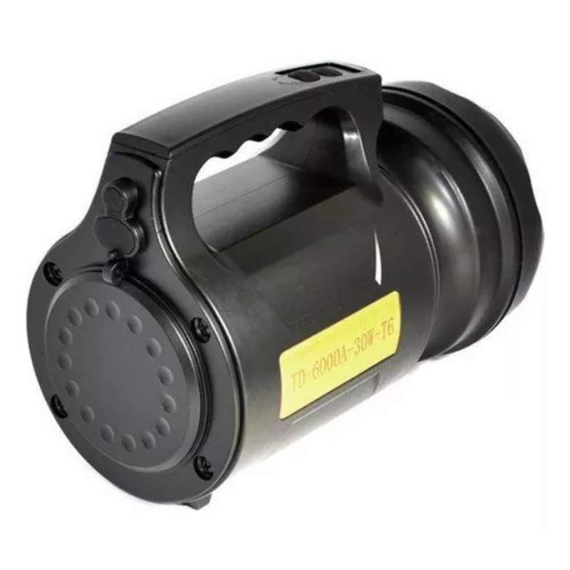 Lanterna Holofote LED 30W TD-6000A T6 Recarregável Pesca Trilha Camping- Preto