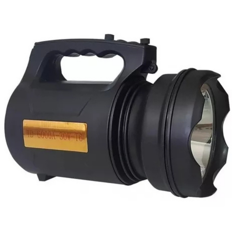 Lanterna Holofote LED 30W TD-6000A T6 Recarregável Pesca Trilha Camping- Preto